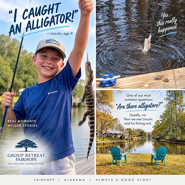 Can YOU catch an alligator at Group Retreat Fairhope in Alabama?